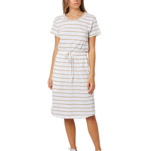 Silent Theory Venture Midi Dress Tan White Stripe