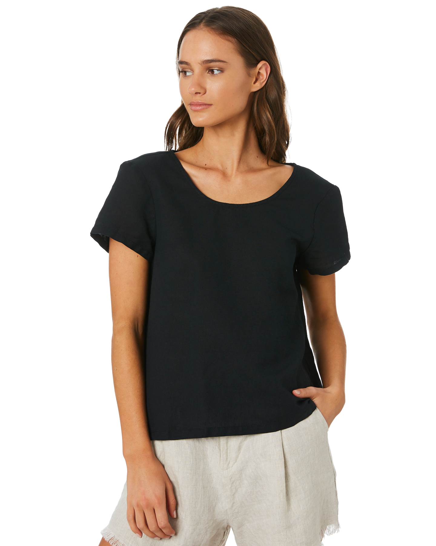 Swell Eva Woven Hemp Tee Shirt Washed Black