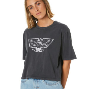 Thrills Eagle Badge Crop Tee Washed Black