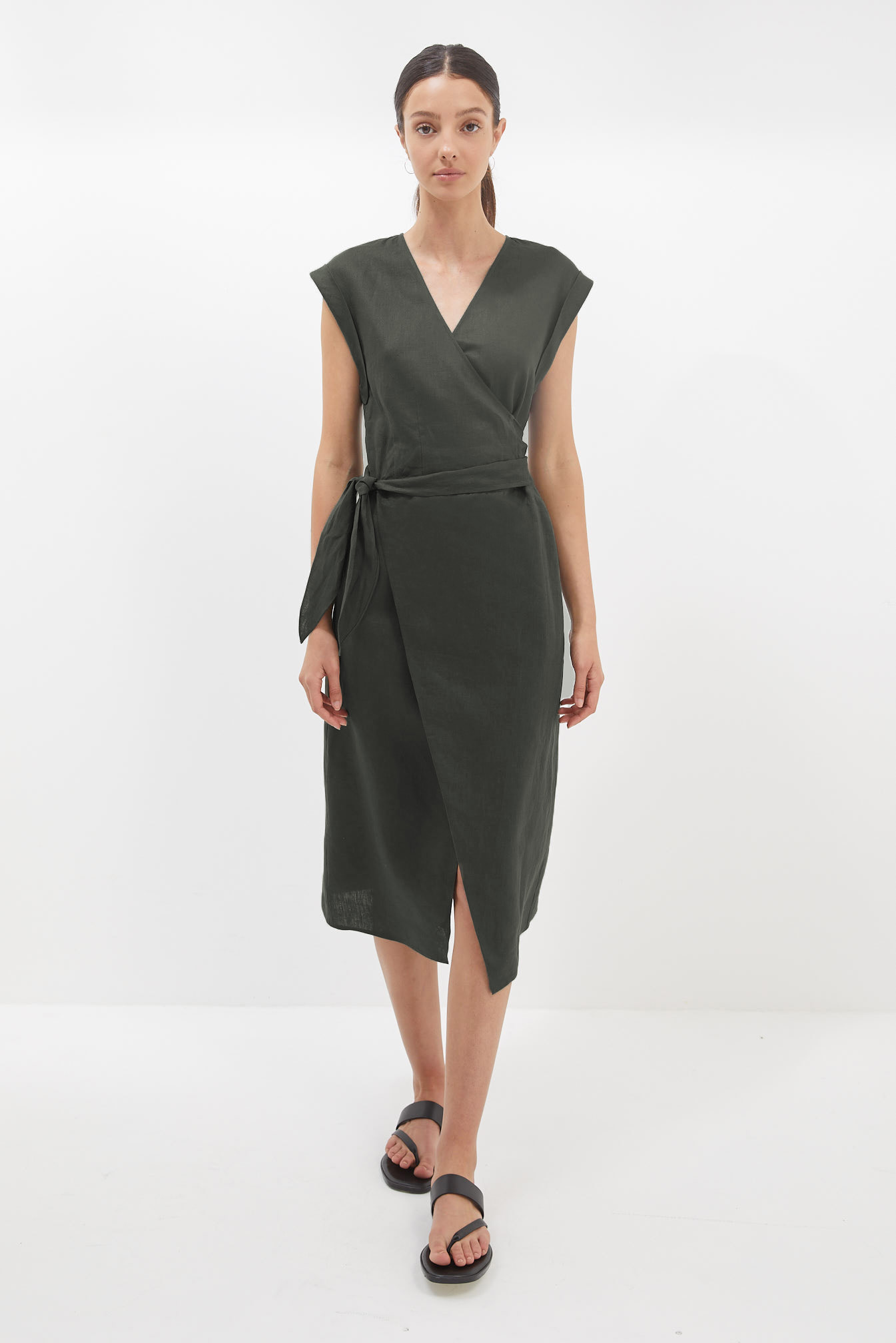 SABA Jas Linen Wrap Midi Dress