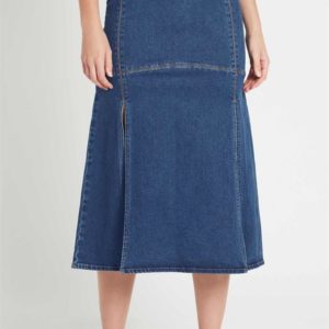 Sass & Bide Time After Time High Rise Midi Skirt Dark Indigo