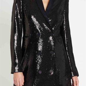 Sass & Bide Marlena Jacket Long Line Sequin Blazer Black
