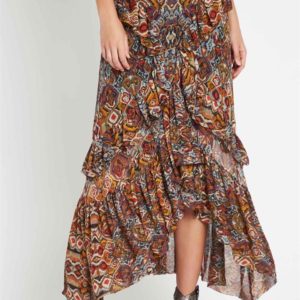 Sass & Bide Close To You Silk Frill Maxi Skirt Print