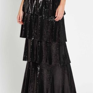 Sass & Bide Marlena Tiered Sequin Skirt Black