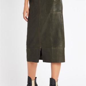 Sass & Bide New Days Leather Midi Skirt Olive