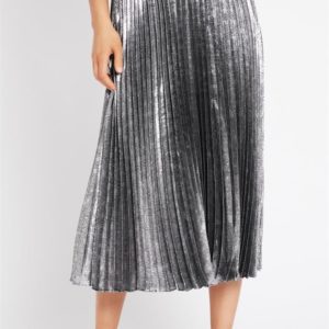 Sass & Bide Live It Up Midi Sunray Pleated Skirt Silver Black