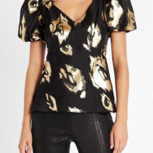 Sass & Bide Eternal Flame Gathered Sleeve Top Black Gold
