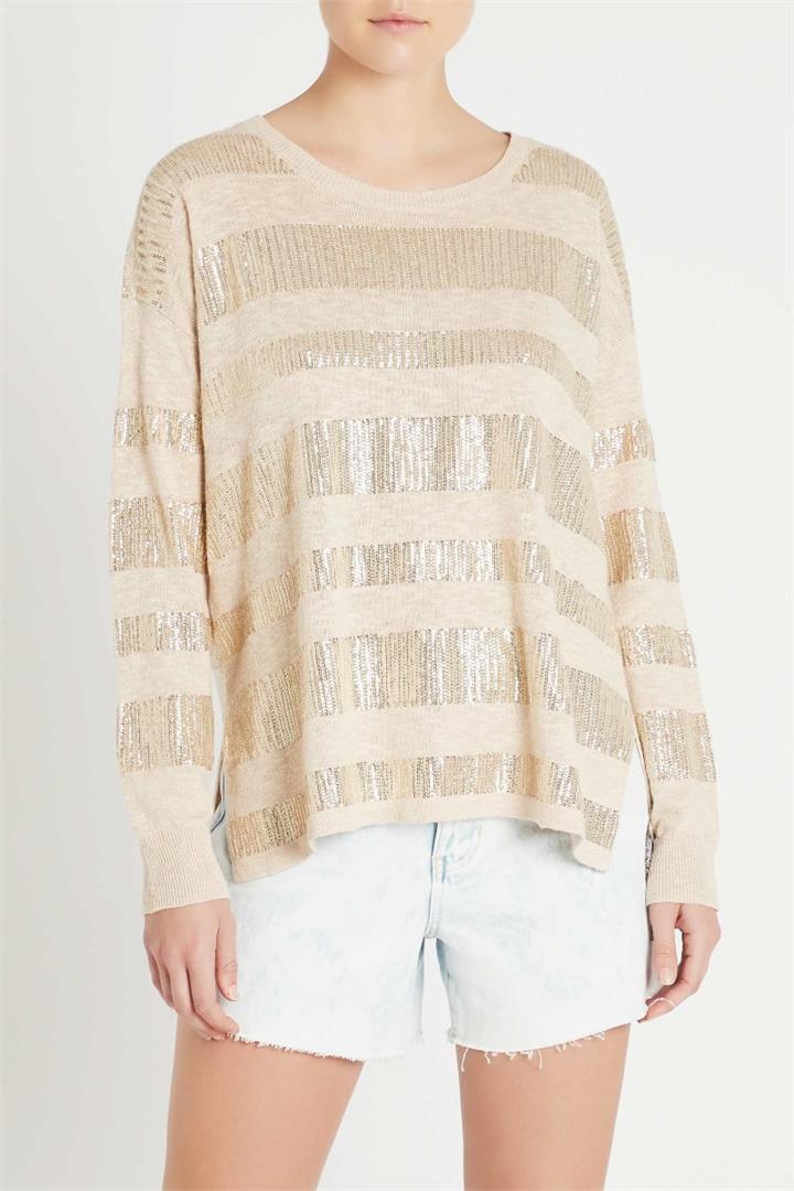 Sass & Bide New Glow Top Embellished Knit Natural