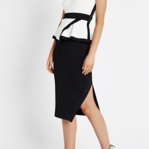 Sass & Bide The Never Ever Asymmetric Knit Midi Dress Ivory Black