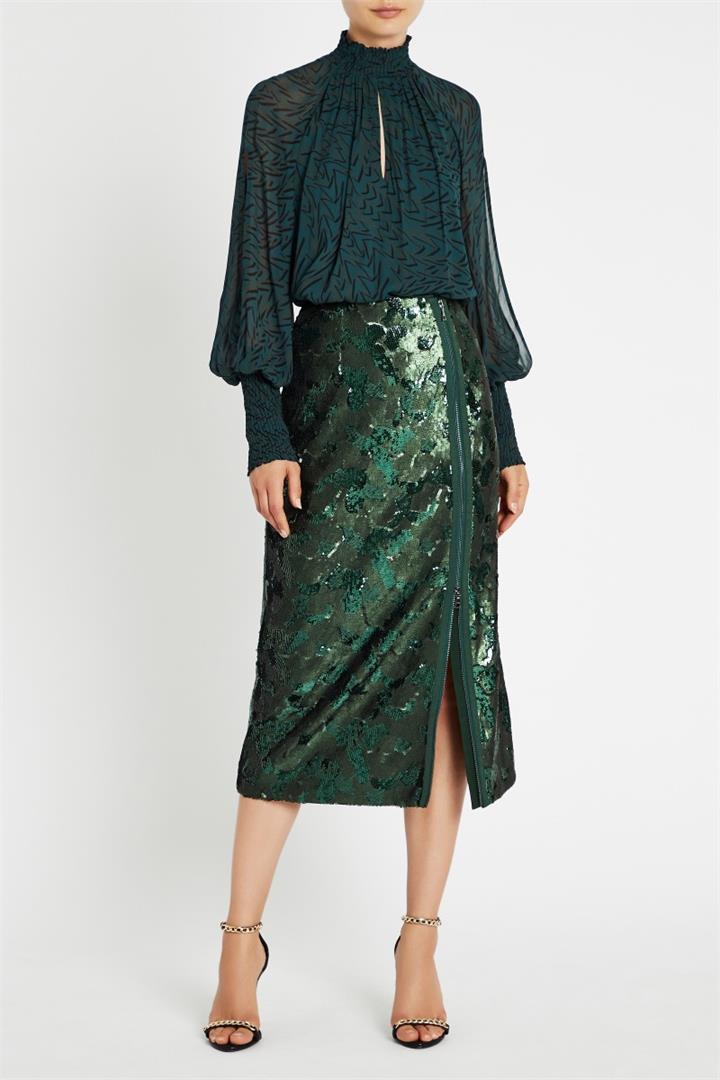 Sass & Bide Orchid Club Top High Neck Printed Blouse Print