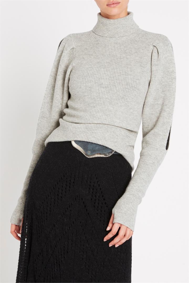 Sass & Bide An Illusion Roll Neck Ribbed Knit Top Grey Marle