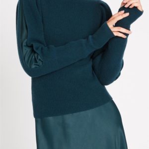 Sass & Bide An Illusion Roll Neck Ribbed Knit Top Ocean Deep