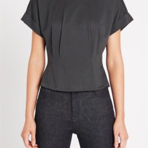 Sass & Bide Automic Kiss Cinched Waist Jersey Tee Washed Black