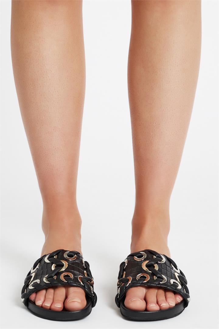 Sass & Bide Black Betty Stamped Croc Leather Slide Black 37