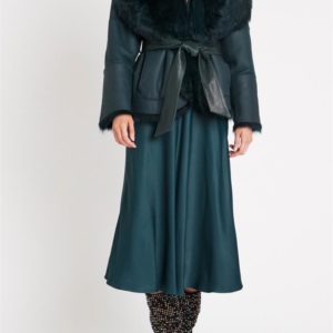 Sass & Bide Young Melody Reversible Shearling Coat Ocean Deep