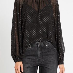 Sass & Bide Fireflies Top Loose Fit Gathered Blouse Black