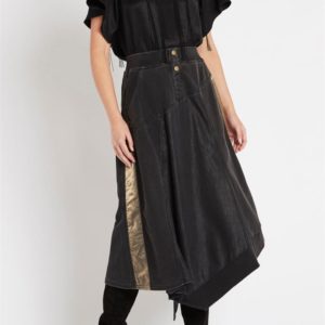 Sass & Bide Rain On My Fun Asymetric Mixed Media Skirt Washed Black