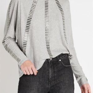 Sass & Bide Night Alight Boxy Fit Long Sleeve Tee Grey Marle