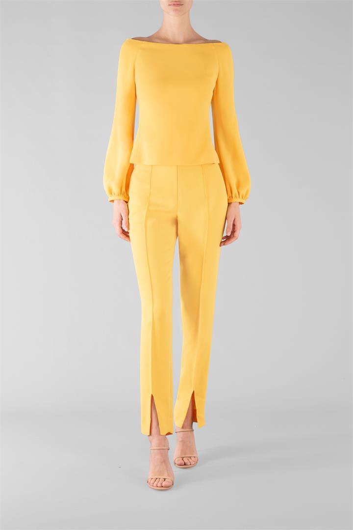Carla Zampatti Yellow Crepe Sleeve Top