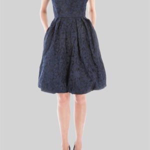 Carla Zampatti Navy Brocade Off Shoulder Dress