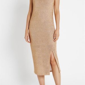 Sass & Bide Shimmer And Shine Knit Midi Dress Gold